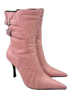 Vintage Y2K Bakers Womens Boots Size 10 Pink Leather Pointed Toe Quilted Zip